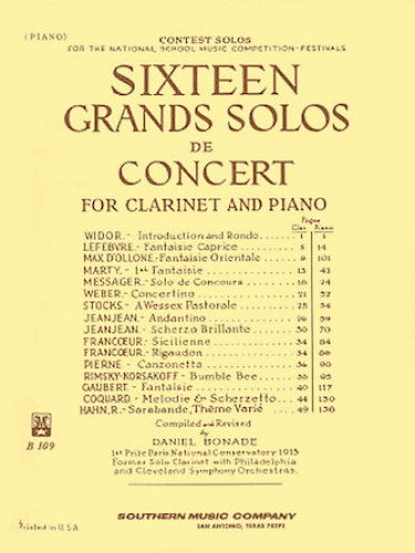 Sixteen Grands Solos De Concert For Clarinet by Daniel Bonade - Piano Part