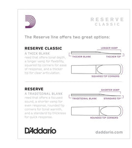 D'addario Reserve Classic Bb Clarinet Reeds - 10 Per Box