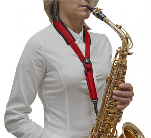 BG France Red Alto/ Tenor Saxophone Neck Strap W/ Large Pad- Plastic Snap Hook - S19SH