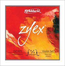 Load image into Gallery viewer, D&#39;addario Zyex Violin String SET, 4/4 Scale, Silver D String