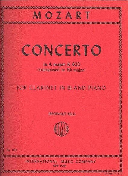 IMC BOOK - MOZART,Concerto in A major, K. 622 for Clarinet in Bb (KELL) - 1878