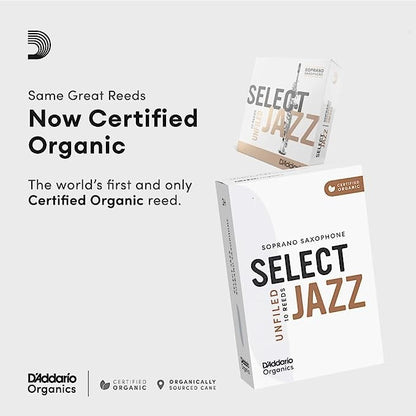 D'Addario Organic Select Jazz Unfiled Soprano Saxophone Reeds - 3 Pack