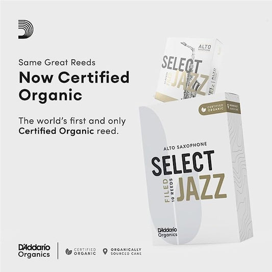 D'Addario Organic Select Jazz Filed Alto Saxophone Reeds - 10 Per Box