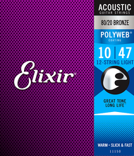 Load image into Gallery viewer, Elixir 12-STRING 80/20 Bronze Polyweb Acoustic Guitar Strings