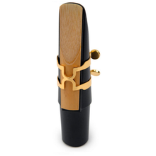 Load image into Gallery viewer, Rico Gold Plated Baritone Sax H-Ligature &amp; Cap  for Most Hard Rubber Mouthpieces - HBS1G