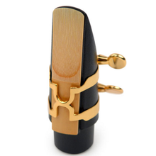 Load image into Gallery viewer, Rico Gold Plated H-Ligature and Cap for Soprano Sax Hard Rubber Mouthpiece- HSS1G