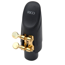 Load image into Gallery viewer, Rico Gold Plated H-Ligature and Cap for Soprano Sax Hard Rubber Mouthpiece- HSS1G