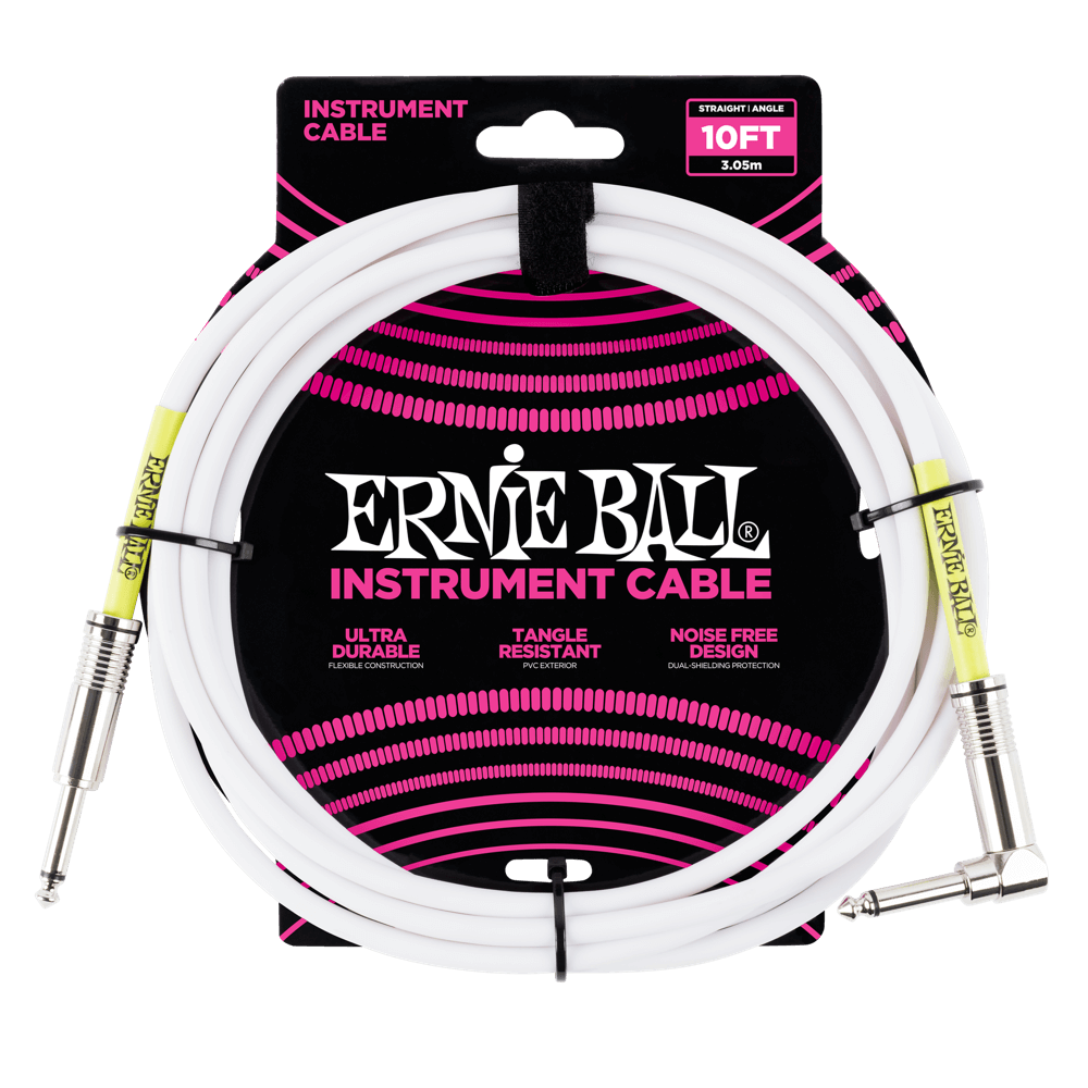 Ernie Ball 10' Straight / Angle Instrument Cable White - P06049