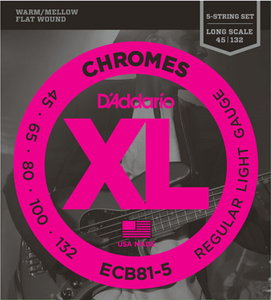 D'Addario Chromes 5-String, Light, Long Scale, 45-132 Bass Guitar Strings ECB81-5