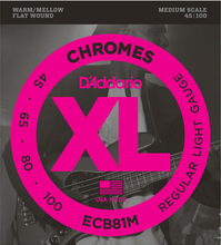 Load image into Gallery viewer, D&#39;addario Chromes, Light, Medium Scale 45-100 Bass Guitar Strings ECB81M
