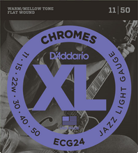 Load image into Gallery viewer, D&#39;addario Chromes Flat Wound, Jazz Light, 11-50 Electric Guitar Strings - ECG24-3D