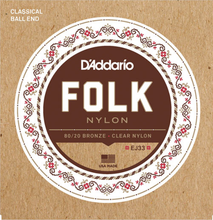 Load image into Gallery viewer, D&#39;addario Folk Nylon, Ball END, 80/20 Bronze / Clear Nylon Trebles Classical Guitar Strings