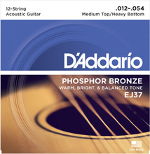 Load image into Gallery viewer, D&#39;addario Phosphor Bronze, 12-String, Medium Top/Heavy Bottom, 12-54 Acoustic Guitar Strings EJ37