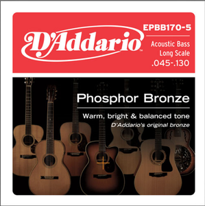 D'addario Phosphor Bronze 5-String, Long Scale, 45-130 Acoustic Bass Gutiar Strings