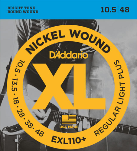 D'Addario Nickel Wound, Regular Light PLUS, 10.5-48 Electric Guitar Strings - EXL110+