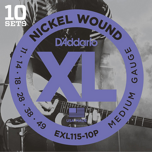 D'Addario Nickel Wound, Medium/Blues-Jazz Rock, 11-49 Electric Guitar Strings (10 Sets) EXL115-10P
