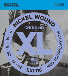 D'Addario Nickel Wound, Medium Top/Heavy Bottom, 11-52 Electric Guitar Strings - EXL116