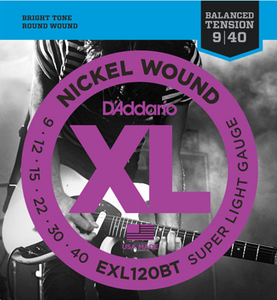 D'Addario Nickel Wound, Balanced Tension Super Light, 09-40  Electric Guitar Strings - EXL120BT