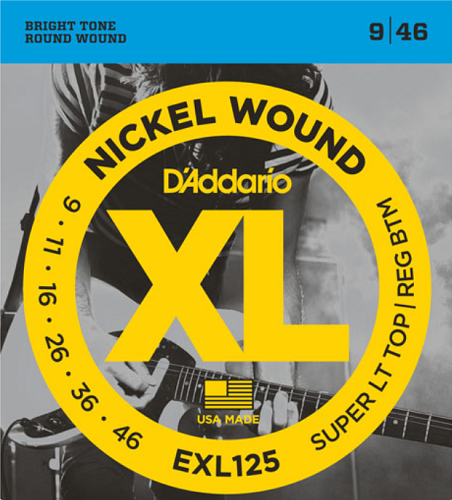 D'Addario Nickel Wound, Super Light Top, Regular Bottom, 9-46 Electric Guitar Strings - EXL125