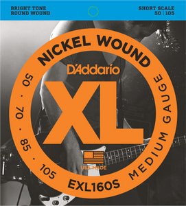 D'Addario Nicel Wound Bass, Medium, 50-105, Short Scale,  Bass Guitar Strings EXL160S