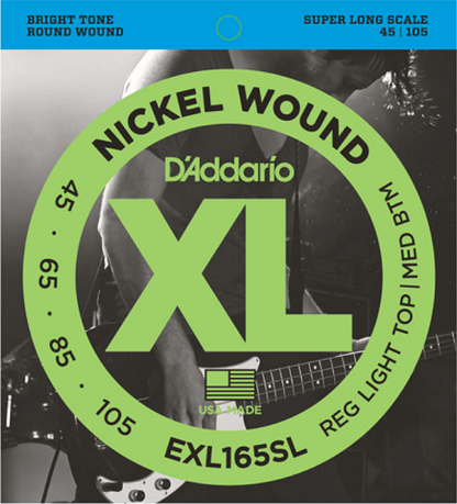 D'Addario Nickel Wound, Super Long Scale, 45-105 Bass Guitar Strings EXL165SL