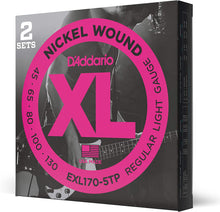 Load image into Gallery viewer, D&#39;addario Nickel Wound 5-String, Light, Long Scale 45-130 Bass Guitar Strings - EXL170-5TP 2-PACK