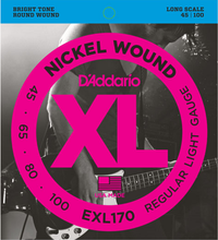 Load image into Gallery viewer, D&#39;addario Nickel Wound, Light, Long Scale, 45-100 Bass Guitar Strings EXL170