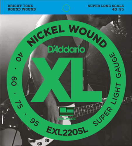 D'addario Nickle Wound, Super Light, Super Long Scale, 40-95 Bass Guitar Strings