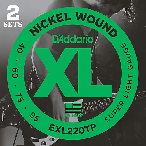 D'addario Nickel Wound, Super Light, Long Scale, 40-95 Bass Guitar Strings - 2-PACK