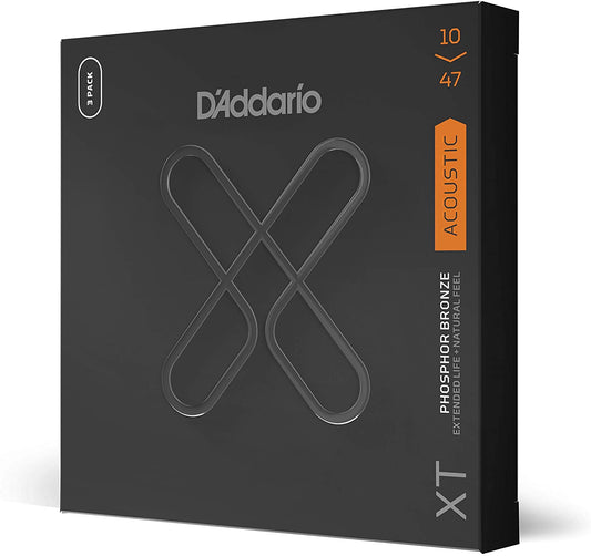 D'Addario XTAPB1047 XT Phosphor Bronze Acoustic Guitar Strings, Extra Light, 10-47, 3 Sets