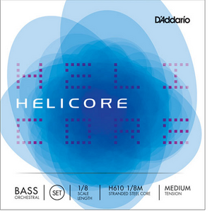 D'addario Helicore Orchestral Bass String SET, 1/8 Scale, Medium Tension