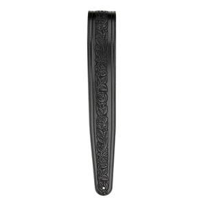D'addario Planet Waves Black Embossed Flowers Leather Guitar Strap