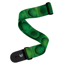 Load image into Gallery viewer, D&#39;addario Planet Waves Optical Art Green Orbs Polyester Woven Guitar Strap