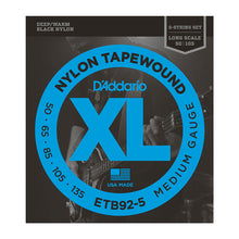 Load image into Gallery viewer, D&#39;Addario Tapewound 5-String, Medium, Long Scale, 50-135 Bass Guitar Strings ETB92-5