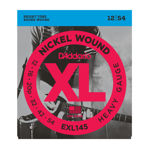 D'addario XL Nickel Round Wound, Heavy/PLAIN Guitar Strings, 12-54 EXL145