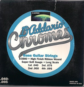 D'addario Bass Guitar Strings - Chromes - Ribbon Wound - Old Style - ECB80
