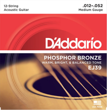 Load image into Gallery viewer, D&#39;addario Phosphor Bronze, 12-String, Medium, 12-52 Acoustic Guitar Strings EJ39