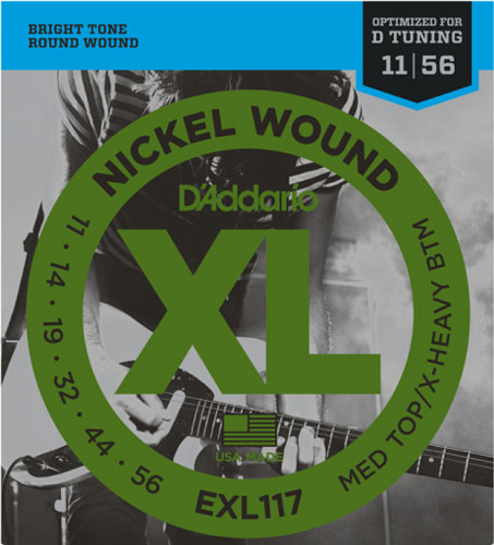 D'addario Nickel Wound, Medium Top, Extra-Heavy Bottom, 11-56 Electric Guitar Strings