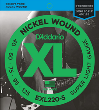 Load image into Gallery viewer, D&#39;addario Nickel Wound 5-String Bass, Super Light, 40-125, Long Scale, Bass Guitar String