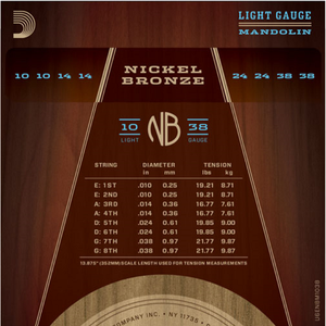 D'addario Nickel Bronze, Light, 10-39 Mandolin Strings